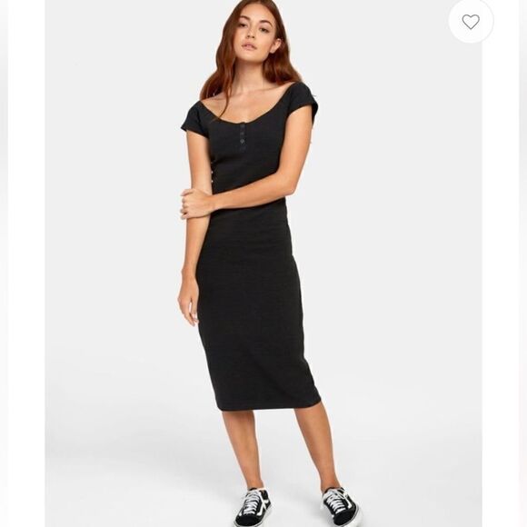 NWT RCVA Black Fitted Midi Dress - Picture 2 of 12